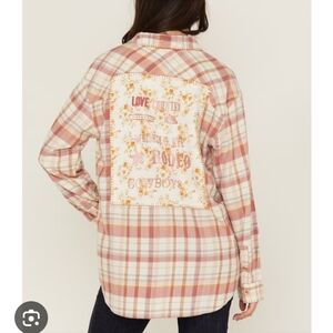 Plaid Pink Rodeo Western Graphic Button Up Shirt Long Sleeve boot barn XL
